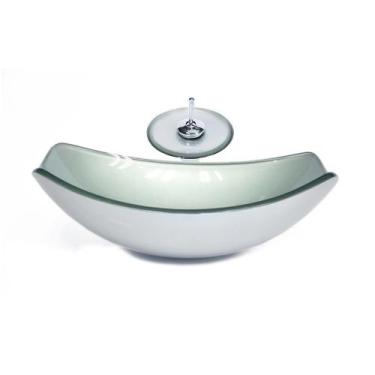 Imagem de Cuba de vidro oval chanfrada 51cm prata + valvula + torneira cascata -