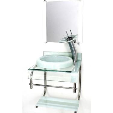 Imagem de Gabinete de vidro 40cm para banheiro curvado duplo inox cuba chapéu br
