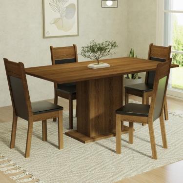 Imagem de Kit Sala De Jantar Mesa 4 Cadeiras Elisa Madesa Rustic/Preto