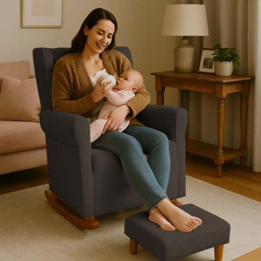 Imagem de Poltrona Aquila Amamentação Balanço e Puff Baby Marrom