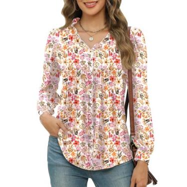 Imagem de Blusa feminina Micoson com estampa floral com babados, decote em V, br