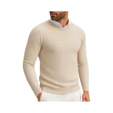 Imagem de Suéter Masculino De Inverno Quente De Tricô Gola Redonda Manga Longa C