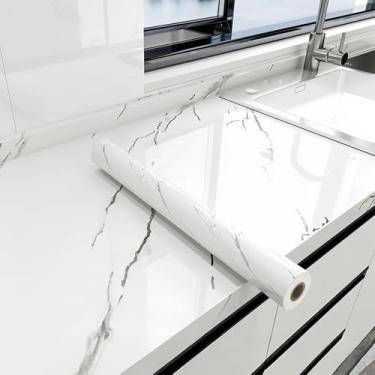 Imagem de Papel de parede efeito mármore cozinha autoadesivo à prova de óleo película protetora de bancada banheiro impermeável resistente a manchas resistente a altas temperaturas fogão renovação papel de