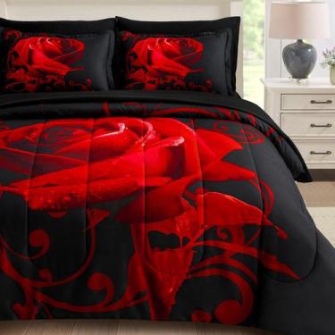 Imagem de Conjunto de edredom WONGS BEDDING Red King com 7 peças de microfibra