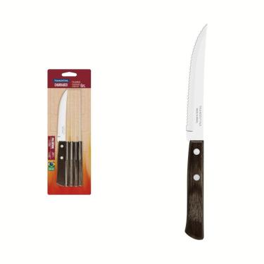 Imagem de Conjunto de Facas para Churrasco Tramontina 5&quot; em Aço Inox com Cabo Castanho Polywood 6 Peças Tramontina