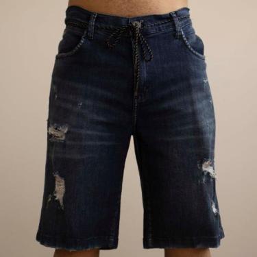 Short Jeans Feminino Cintura Alta Desfiado Bamborra