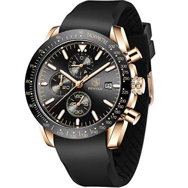 Imagem de Relógio de pulso masculino moderno com cronógrafo de quartzo à prova d'água e design esportivo casual para negócios, perfeito para pai, filho, preto, azul, ouro rosa, Ouro rosa, preto, Cronógrafo