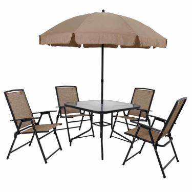 Imagem de Conjunto Mesa + 4 Cadeiras e Guarda Sol Mor Acapulco 9010, Bege