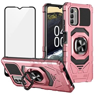 Imagem de Ailiber Capa para celular Nokia G100, capa para Nokia G100 N150DL com protetor de tela, suporte de anel para suporte magnético em carro, grau militar, capa protetora resistente à prova de choque para Nokia G100 - ouro rosa