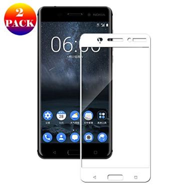Imagem de INSOLKIDON Pacote com 2 unidades, compatível com Nokia 5, película de vidro temperado, capa completa, ultra transparente, protetor de tela premium 3D, vidro protetor de tela (branco)