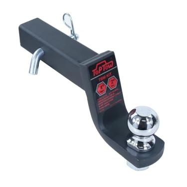 Imagem de TOPTOW Kit de montagem de bola de engate de reboque com bola de reboque de 5 cm e pino de engate de 1,5 cm, queda de 10 cm, serve para receptor de engate de 5 cm, preto fosco