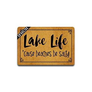 Imagem de IFHUH Capacho Lake Life para decoração de casa de lago, capacho engraçado, ditados, tapete de borracha antiderrapante, tapete de boas-vindas engraçado para ambientes internos e externos, 60 cm (L) x