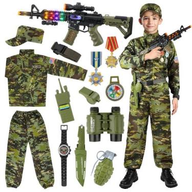 Imagem de Fantasia Militar Infantil Metemot - Army com Brinquedos Militares para