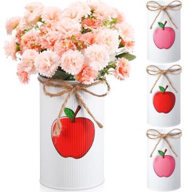Imagem de Domensi 4 peças de vasos de metal galvanizado de maçã para flores artificiais, presentes de apreciação de professores, mesa de centro de mesa, faça você mesmo, vaso de lata de maçã, porta-utensílios