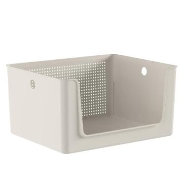 Imagem de Caixa Cesto Flow Com Abertura Frontal 16 Litros Armazenamento Organizador Empilhável Cozinha Lavanderia (BEGE)