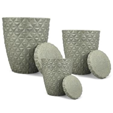 Imagem de Vaso Planta，Conjunto de 3 Vasos Decorativos de Diamantes P, M, G(CIMENTO C/PRATO)