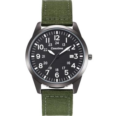 Imagem de Casotime Relógio tático militar masculino – Quartzo analógico testado em campo com mostrador luminoso, pulseira de nylon resistente à água de 30 m e ponteiro de segundos | Relógio de pulso unissex
