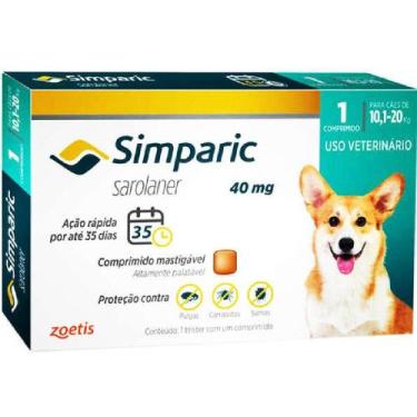 Imagem de Antipulgas Simparic 10,1 a 20 kg 40 mg - comprimido unitário - Zoetis
