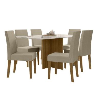 Imagem de Sala de Jantar Helo 160 Tampo Chanf C/V 6L Cadeiras Josi Poliman Móvei