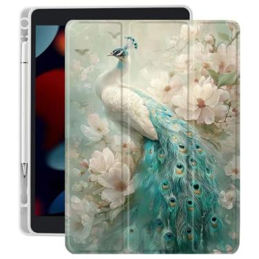 Imagem de CozyNestCY Linda capa de pavão de flor para iPad 10,9 polegadas 10ª estética design exclusivo capa para iPad Boho com parte traseira transparente transparente hibernar/despertar automático à prova de