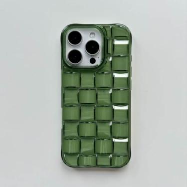 Imagem de Capa de celular estereoscópica verde xadrez convexa macia transparente com padrão de cubo para iPhone 11 12 13 14 15 16 Pro M