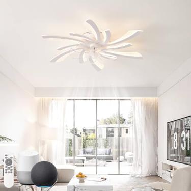 Imagem de Ventiladores de teto silenciosos com luzes compatíveis com Alexa e Google Assistant, ventilador de teto de quarto de 78 cm com lâmpada, motor DC, função de memória de temporizador Luz de ven