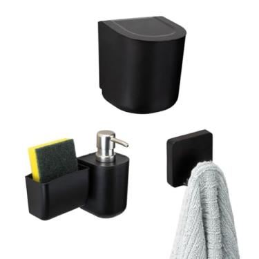 Imagem de Kit Para Banheiro Gancho | Dispenser de Sbão Liquido com Porta Esponja | Lixeira 3 Litros | Arthi Linha Suspensa