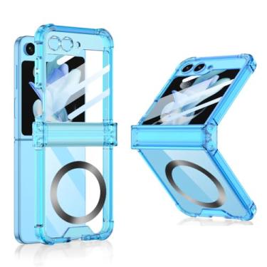 Imagem de Capa de airbag para samsung galaxy z flip 5 4 flip4 z flip5 capa de carga transparente, azul, para samsung z flip 4