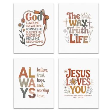 Imagem de GTYNU Conjunto de 4 impressões de arte de parede cristãs vintage, versículo da Bíblia, decoração de parede de quarto, imagens das escrituras de Jesus, estampas estéticas florais cristãs retrô para