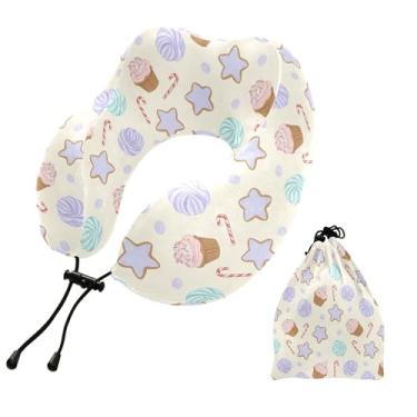Imagem de Burbuja Almofada de pescoço de cupcakes para viagem, almofada de viagem de espuma viscoelástica para suporte de cabeça de carro de avião dormindo, lavável na máquina e portátil