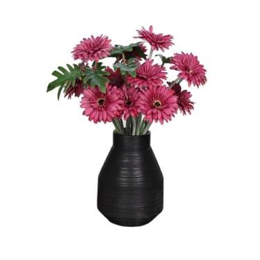 Imagem de VHDY85KA Arranjo de flores falsas para mesa, decoração de sala de estar, flores artificiais, buquê de seda com vaso de cerâmica, casa de fazenda