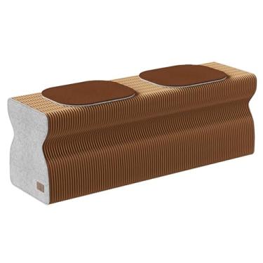 Imagem de Banqueta dobrável moderna de papel artesanal com almofadas, cadeira de sapato portátil para sala de estar, quarto, estudo - design marrom elegante (80 x 37 x 42 cm)