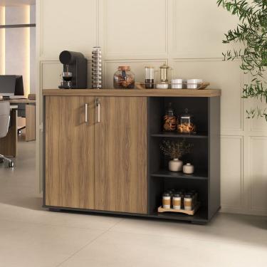 Imagem de Cantinho do Café Tamburato Armário Médio com 2 Portas Chave e Prateleiras Nogal /Preto