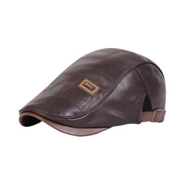 Imagem de Boina Masculina Retrô De Couro PU Ajustável Estilo Newsboy Hip Hop Bri