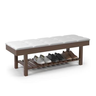 Imagem de Banco Em Madeira Almofadado Com Sapateira Branco Rubi Ofertamo 