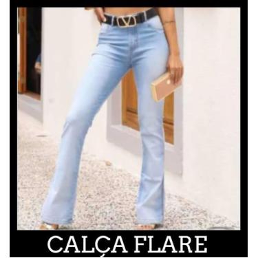 Imagem de Calça Flare Modeladora Jeans Feminina Cintura Alta Com Lycra - Wild