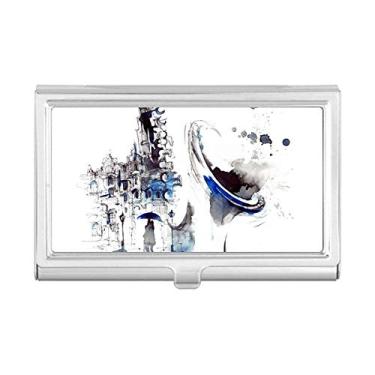 Imagem de Guarda-chuva para construção de saxofone em aquarela, porta-cartões de visita, caixa de bolso