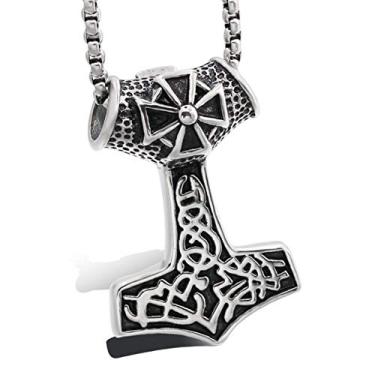 Imagem de Colar vintage de aço inoxidável com pingente de martelo de Thors, nó celta irlandês, para homens, namorado, corrente de caixa de 61 cm, Aço inoxidável