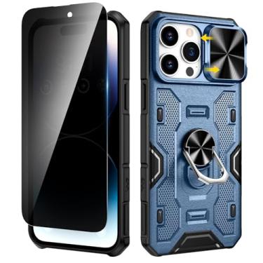 Imagem de VEGO Capa para iPhone 14 Pro Max com capa para câmera, suporte giratório de 360° e protetor de tela de privacidade atualizado de grau militar à prova de choque para iPhone 14 ProMax 5G de 6,7