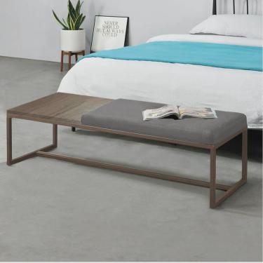 Imagem de Calçadeira Recamier Londres 160cm Industrial Marrom Suede Cinza Tampo Quadrado mdf Rúst...