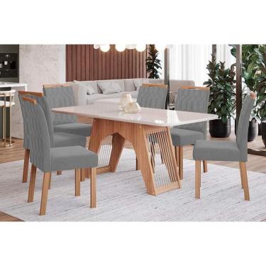 Imagem de Sala De Jantar Completa Carol Tampo Madeirado C- Vidro 180x90cm E 6 Cadeiras Paola Nature-madeirado-grafite - Cimol