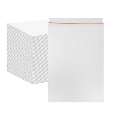 Imagem de SENONAPO 60 envelopes autoadesivos rígidos de 33 x 45 cm, envelopes planos de papelão com 150 etiquetas Kraft White Paper Mailers a granel para envio de documentos, fotos de CDs e impressões de arte
