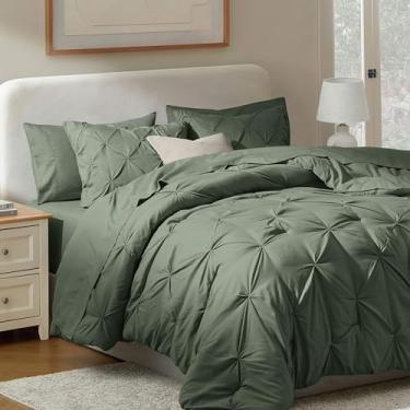 Imagem de Nestl Conjunto de edredom queen de 9 peças – cama plissada verde-oliva em uma bolsa – Conjunto completo de cama queen size com lençóis, travesseiros alternativos, fronhas e fronhas