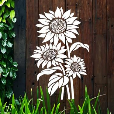 Imagem de Estêncil de girassol grande para pintura, estêncil de flores de 30 x 38 cm, modelo de flores reutilizável para madeira, paredes, tecido, tela e móveis, estêncil floral DIY para casa, jardim, cerca e