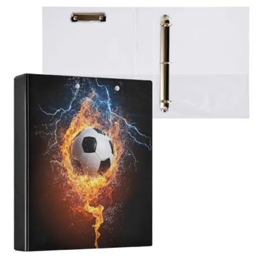 Imagem de Vuiyean Fichário de bola de futebol de fogo e iluminação com 3 anéis, fichário de 3 cm com prancheta e bolsos, fichários de capa dura de futebol, pasta de arquivo grande para material escolar de
