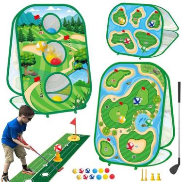 Imagem de Conjunto de jogos de golfe YSZZYSM 4 em 1 com taco, tapete, rede e pra