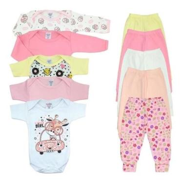 Imagem de Kit 10 Peças Maternidade Roupa De Bebê Body e Mijão - Menina - KOALA B