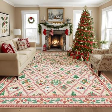 Imagem de Tapetes laváveis de Natal para sala de estar, tapete de quarto de 15 x 23 cm, tapete grande antiderrapante com suporte de borracha, tapetes de decoração de Natal para crianças, sala de jogos, cozinha