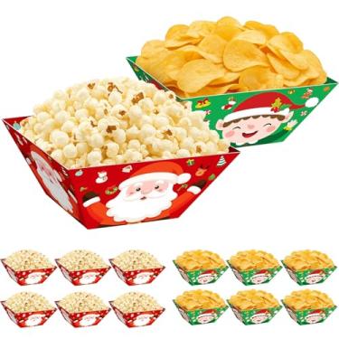 Imagem de Marspark 12 peças de bandeja de comida de papel de Natal descartável tigela de lanche recipientes de biscoito de pipoca para suprimentos de festa de Natal de inverno