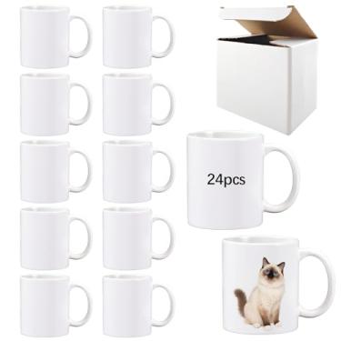Imagem de LaiHiulaan Pacote com 24 canecas de sublimação de 325 ml com caixas de alça redonda para xícaras de café de 325 ml para caneca de sublimação em branco produtos a granel